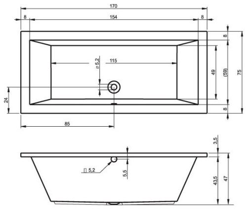 Ванна акриловая Riho LUSSO B007001005 170х75 пристенная прямоугольная без ножек - фото 2
