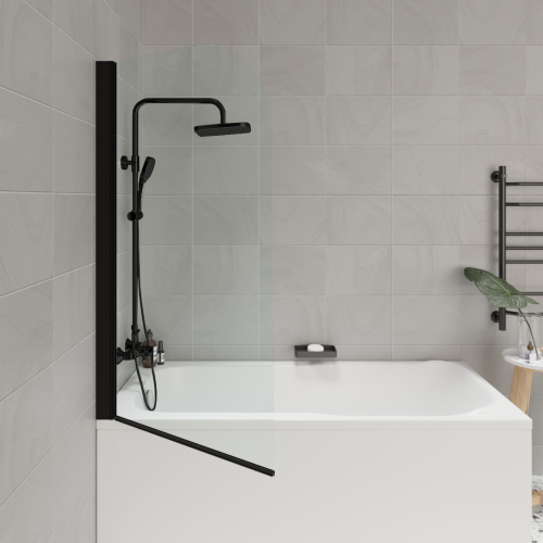 Душевая шторка на ванну Parly F04B 75х130 стекло прозрачное профиль черный ориентация универсальная - фото 2