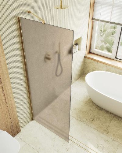 Душевая перегородка Maybah Glass MGD-1354-3ш 100х195 стекло тонированное профиль золото - фото 2