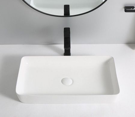 Раковина из сантехнического фаянса CeramaLux 9396 60х40 накладная цвет белый без отверстий под смеситель