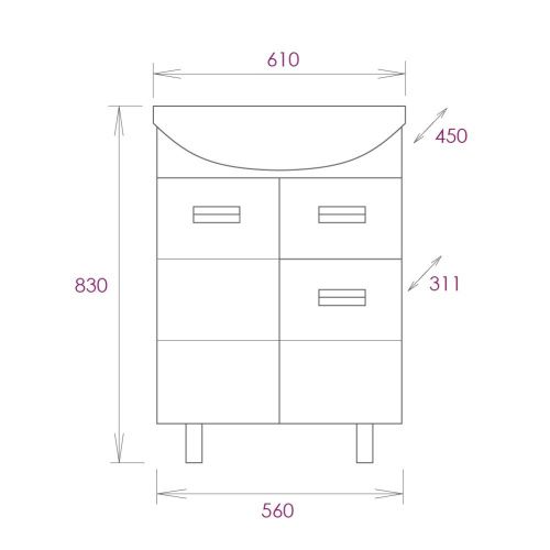 Тумба под раковину Onika Балтика 106041 60х30 напольная цвет белый - фото 3