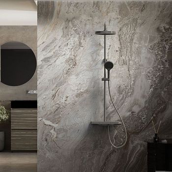 Душевая стойка Vincea Inspire VSFS-3I12TGM настенная цвет вороненая сталь с термостатом