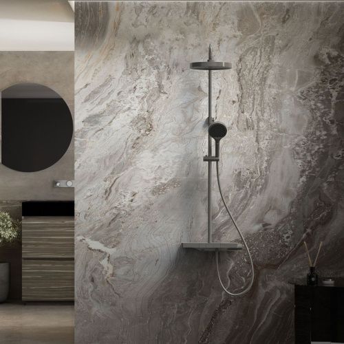 Душевая стойка Vincea Inspire VSFS-3I12TGM настенная цвет вороненая сталь с термостатом