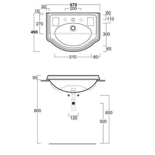 Раковина из сантехнического фаянса Simas Arcade AR835bi*3 70х50 полувстраиваемая цвет белый 3 отверстия под смеситель - фото 2