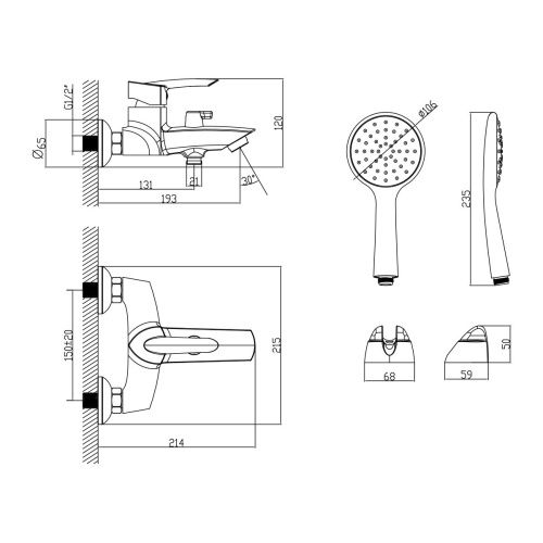 Смеситель для ванны LeMark Mars LM3514C настенный хром - фото 2