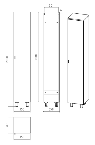 Шкаф-пенал Misty Дива П-Див05035-013ПрП 40х190 напольный цвет белый - фото 4
