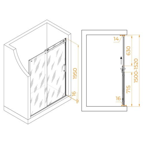 Душевая дверь RGW Tornado 02071415-14 150х195 стекло прозрачное профиль черный - фото 2