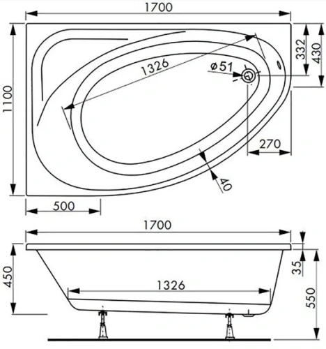 Ванна акриловая Vagnerplast Hapi VPBA170HAP3LX-04 170х110 пристенная асимметричная без каркаса - фото 3