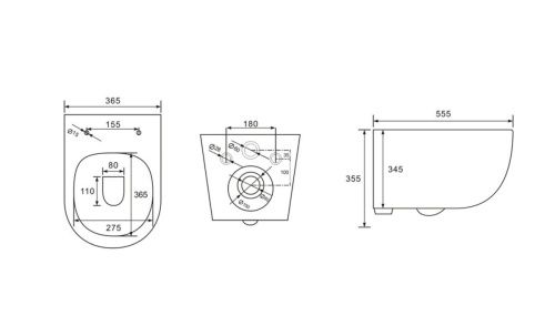 Унитаз подвесной CHARUS TORRE BIANCA EWC700-125W белый с сиденьем микролифт безободковый каскадный смыв - фото 5
