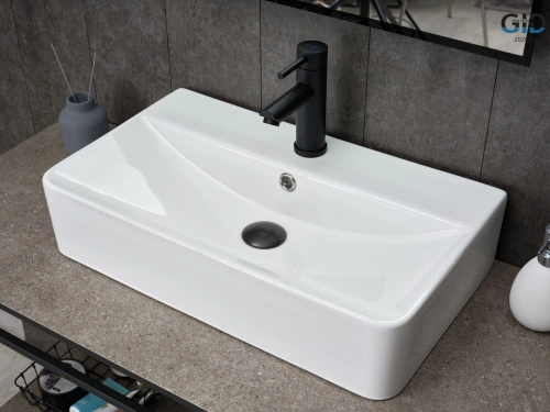 Раковина керамическая Gid Geométrico 51226 60х40 накладная цвет белый 1 отверстие под смеситель - фото 3