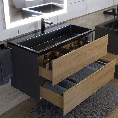 Раковина из искусственного камня Uperwood Barsa 3939193464 90х50 полувстраиваемая цвет черный - фото 3