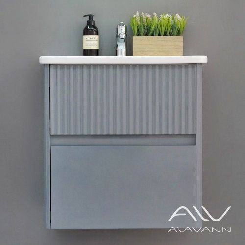 Тумба с раковиной Alavann Wave ALV1111000 60х50 подвесная цвет серый - фото 5