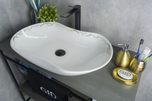 Раковина керамическая Gid 52221 70х40 накладная цвет белый без отверстий под смеситель - фото 4