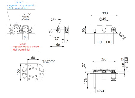 Смеситель для ванны Remer Chrono CH54D2CFP встраиваемый в стену черный