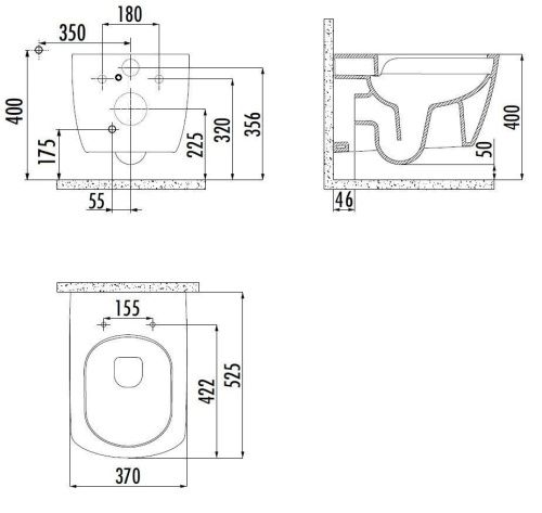 Чаша унитаза подвесная Creavit Elegant EG321-00CB00E-0000 цвет белый без сиденья смыв торнадо - фото 2