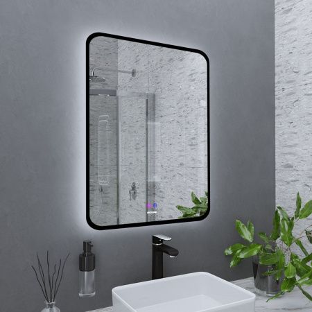 Зеркало с подсветкой и антизапотевателем Grossman ELEGANS-норма BLACK 1760802 60х80 подвесное