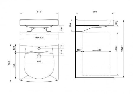 Раковина из сантехнического фарфора Santek Пилот 1WH301971 62х60 над стиральной машиной цвет белый 1 отверстие под смеситель