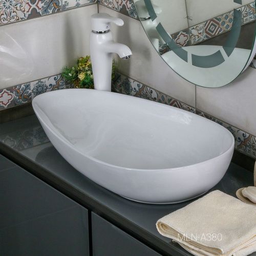 Раковина из сантехнического фарфора Melana A380-805 80х40 накладная цвет белый без отверстий под смеситель - фото 2