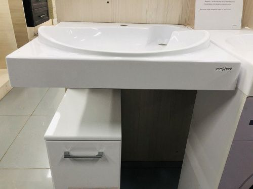 Раковина из искусственного камня СанТа Сатурн 900126 60х55 над стиральной машиной цвет белый - фото 5