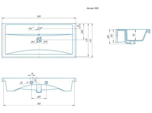 Раковина керамическая Onika Фостер 4640021065204 100х50 накладная цвет белый 1 отверстие под смеситель - фото 2