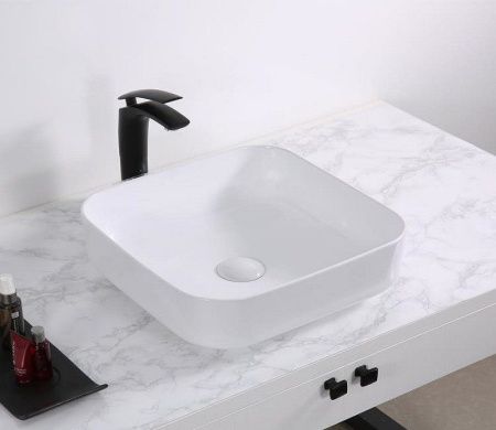 Раковина из сантехнического фаянса CeramaLux D1303 40х40 накладная цвет белый без отверстий под смеситель