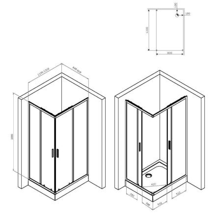 Душевой уголок Am.Pm Gem S W93G-404-120290-BT 120х90 стекло прозрачное профиль черный без поддона