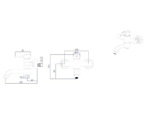 Смеситель для ванны Rush Melos SUS1101-44Black настенный черный - фото 2