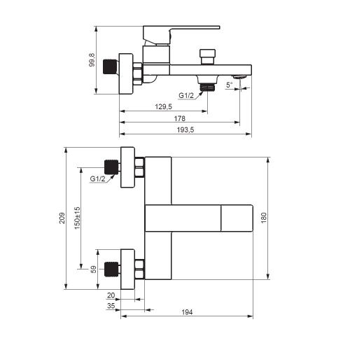 Смеситель для ванны и душа Damixa Gala 531000000 настенный хром - фото 5