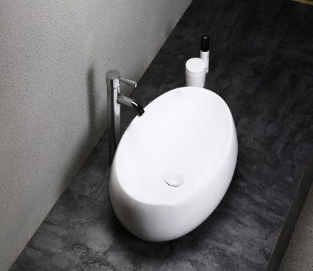 Раковина из сантехнического фаянса CeramaLux 9030A 60х40 накладная цвет белый без отверстий под смеситель