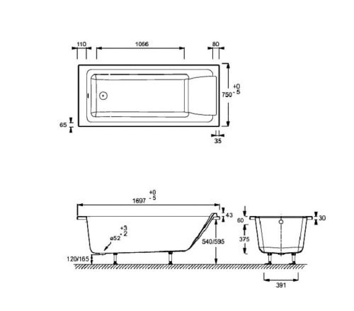 Ванна акриловая Jacob Delafon Sofa E60515RU-01 170х75 пристенная прямоугольная без каркаса - фото 2