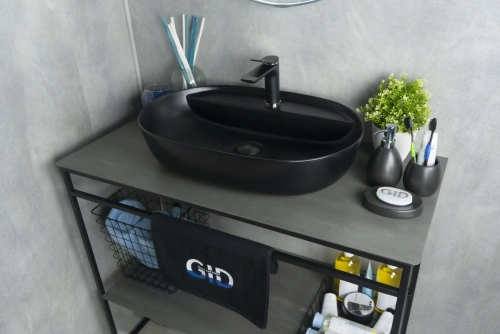 Раковина керамическая Gid Lago 53345 60х40 накладная цвет черный 1 отверстие под смеситель - фото 4