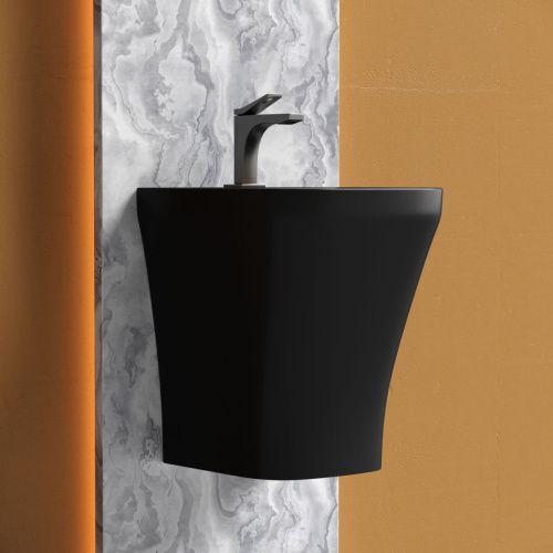 Раковина из сантехнического фарфора Ceramica Nova DION CN6067MB 40х40 подвесная цвет черный 1 отверстие под смеситель - фото 3