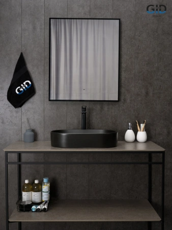 Раковина керамическая Gid Lago 53379 50х30 накладная цвет черный без отверстий под смеситель