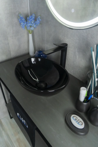 Раковина керамическая Gid Esfera 52231 40х30 накладная цвет черный без отверстий под смеситель - фото 5