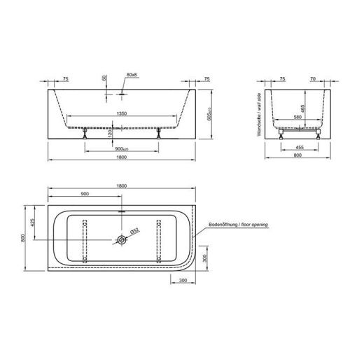 Ванна акриловая Knief Pure 0100-248 180х80 встраиваемая прямоугольная - фото 2