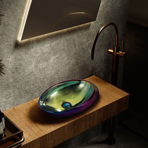 Раковина из сантехнического фаянса Abber BEQUEM AC2107Regen 50х30 накладная цвет хамелеон без отверстий под смеситель - фото 5