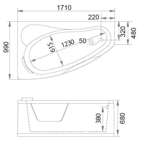 Ванна акриловая гидромассажная Gemy G9046 II K L 170х100 пристенная асимметричная с каркасом - фото 5