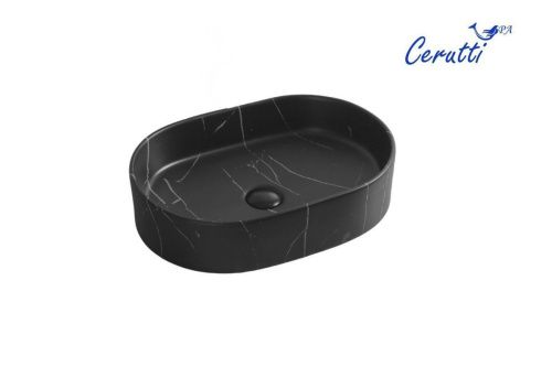 Раковина из сантехнического фарфора Cerutti SPA CR0055B MMB1 50х40 накладная цвет черный без отверстий под смеситель - фото 2