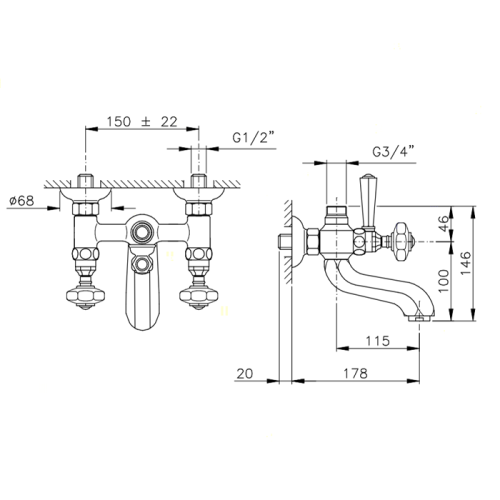 Смеситель для ванны Nicolazzi Teide 1900BZ45 настенный бронза - фото 2