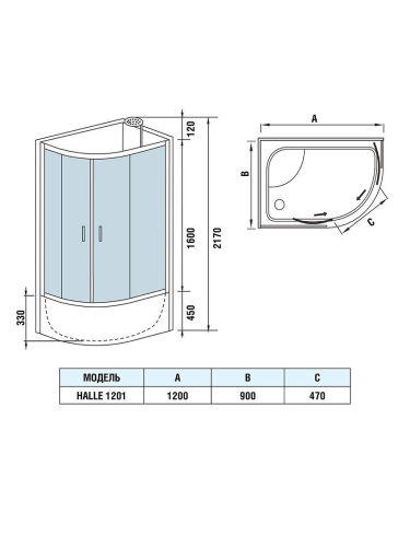 Душевая кабина WeltWasser WW500 10000003312 90х120 асимметричная без крыши ориентация правая - фото 2