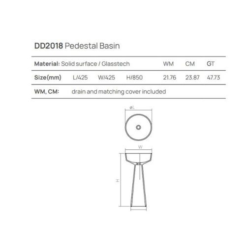 Раковина из искусственного камня Dea Design Pedestal Basin DD2018 425 R4 40 см напольная цвет черный без отверстий под смеситель - фото 2