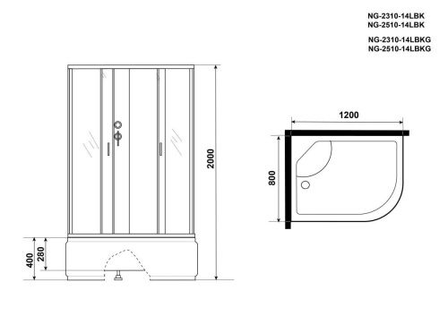 Душевая кабина Niagara Classic 25101434LBKG 120х80 асимметричная без крыши ориентация левая - фото 4