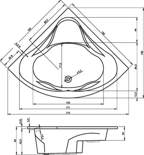 Ванна акриловая Riho NEO B077001005 150х150 пристенная асимметричная без ножек - фото 2