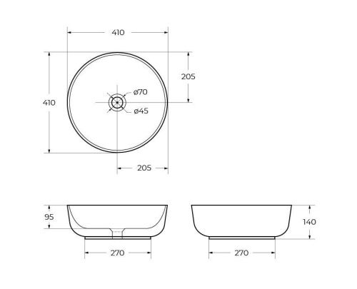 Раковина из сантехнического фаянса BelBagno BB1315-H301 40х40 накладная цвет черный без отверстий под смеситель - фото 2