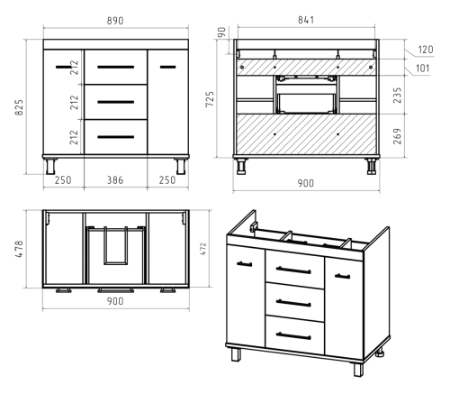 Тумба под раковину Misty Терра П-Тер01090-0113Я 90х50 напольная цвет белый - фото 5