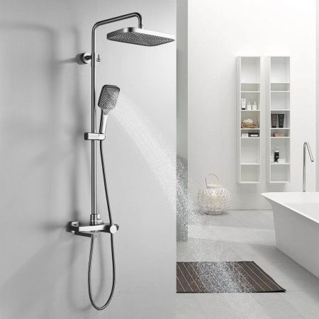 Душевая стойка Rose R1896T настенная цвет серый с термостатом