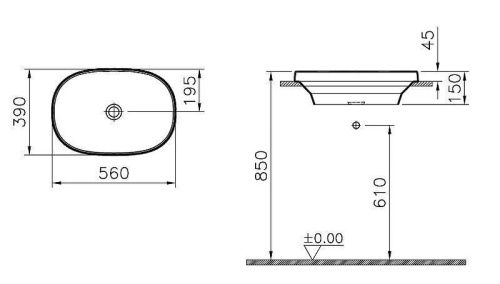 Раковина из сантехнического фарфора Vitra Frame 5652B403-0016 60х40 накладная цвет белый без отверстий под смеситель - фото 3