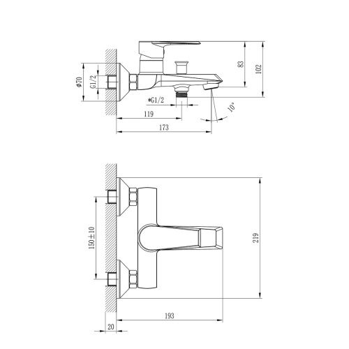 Смеситель для ванны Rossinka RS28 RS28-31 настенный хром - фото 2