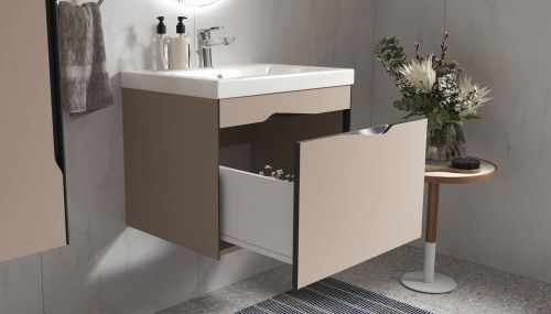 Тумба под раковину Velvex Krona 361 серый камень 60х40 подвесная цвет серый - фото 3