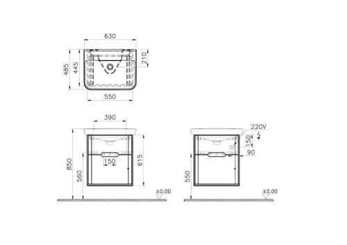 Тумба с раковиной Vitra Sento 60822 60х50 подвесная цвет белый - фото 3
